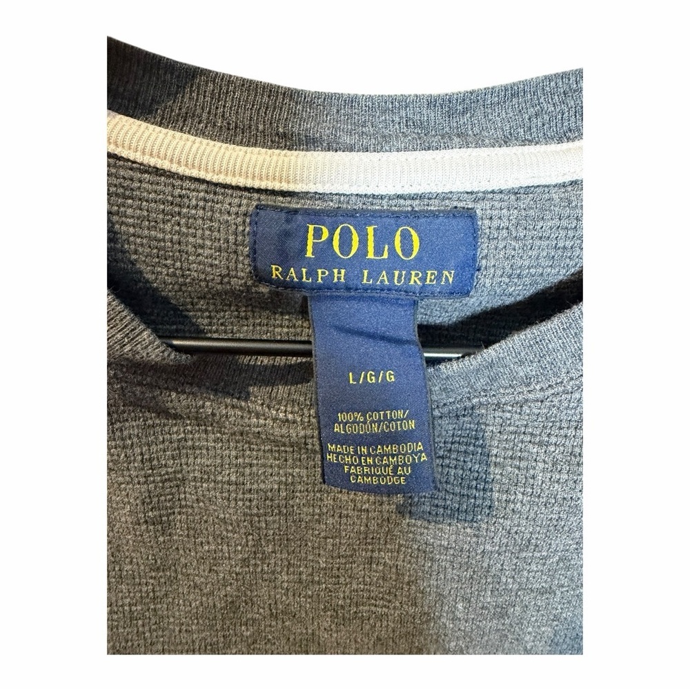 Polo Ralph Lauren Shirt Mens L Gray Waffle Knit Thermal Long Sleeve Preppy - Picture 6 of 6